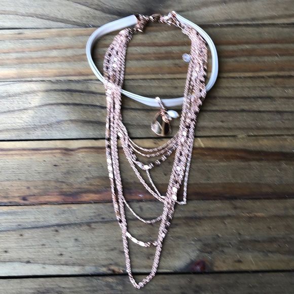 34- White House Black Market Faux Leather Rose Gold Tiered Drop Choker! NWOT - Picture 2 of 8